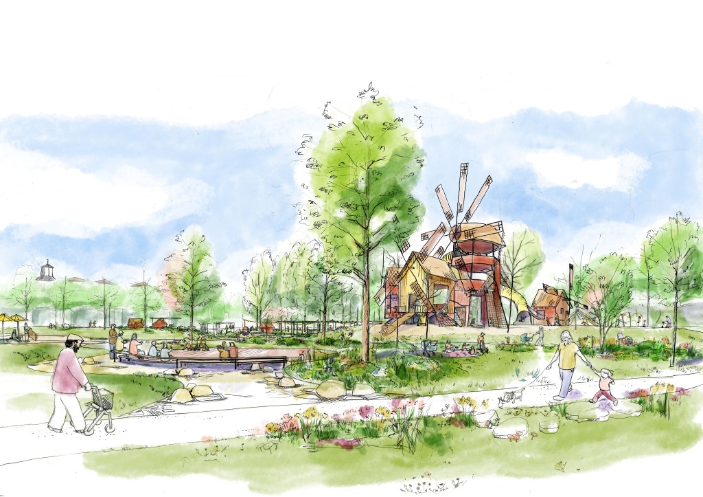 Teckning, perspektiv av lekplats