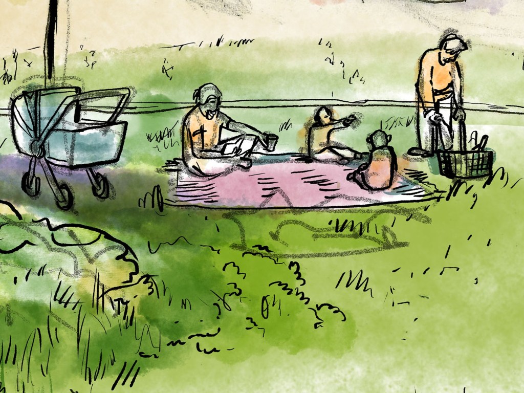 Teckning, perspektiv av lekplats.