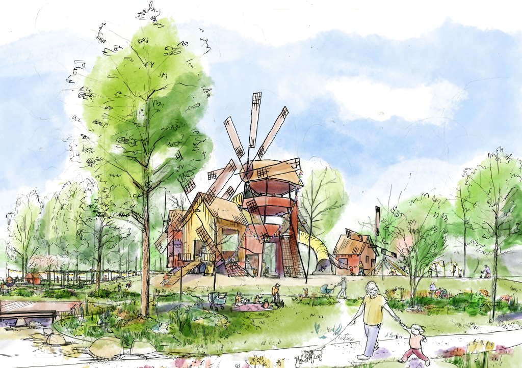 Teckning perspektiv av lekplats